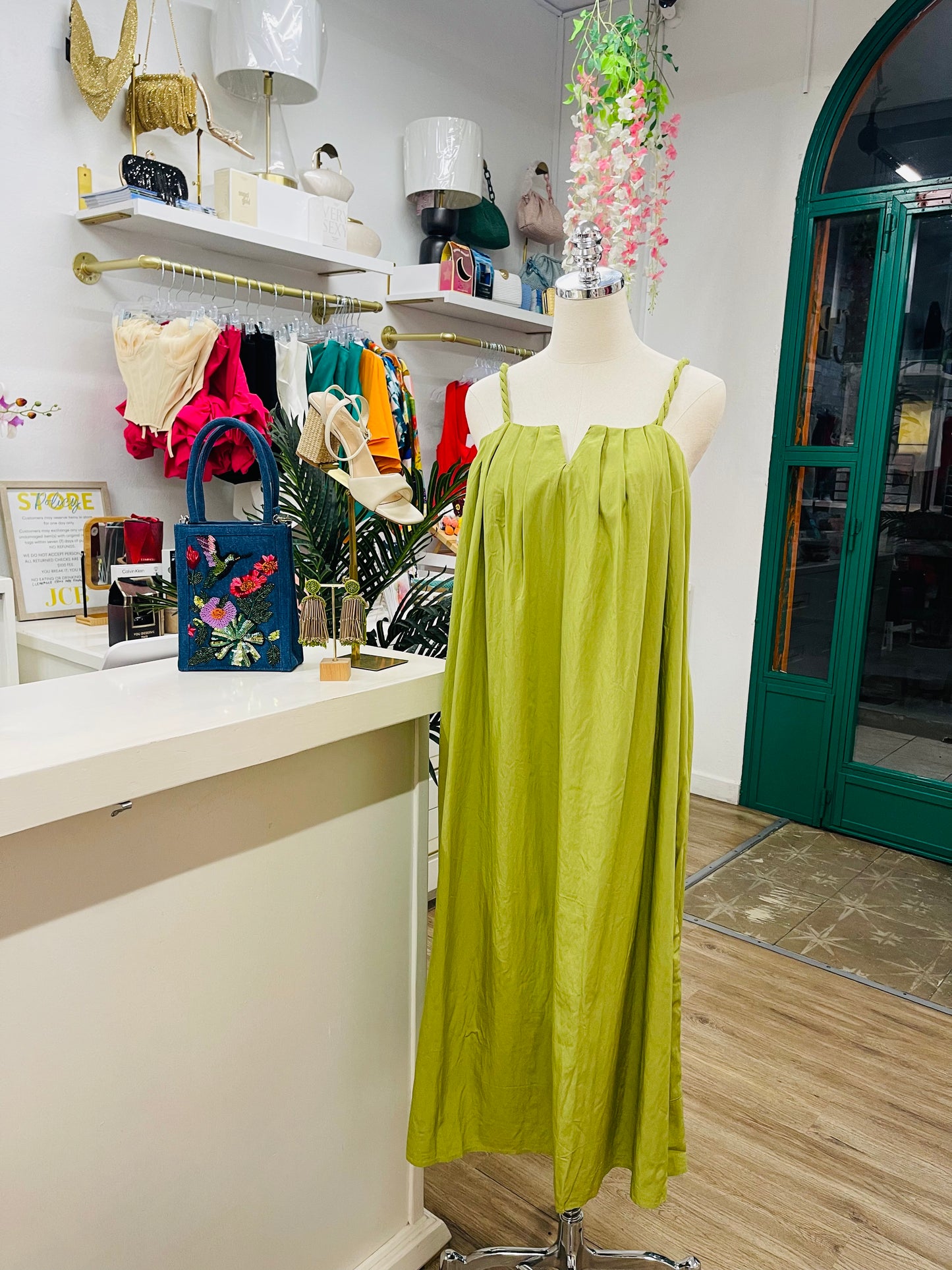 Pleated Woven Midi Dress
