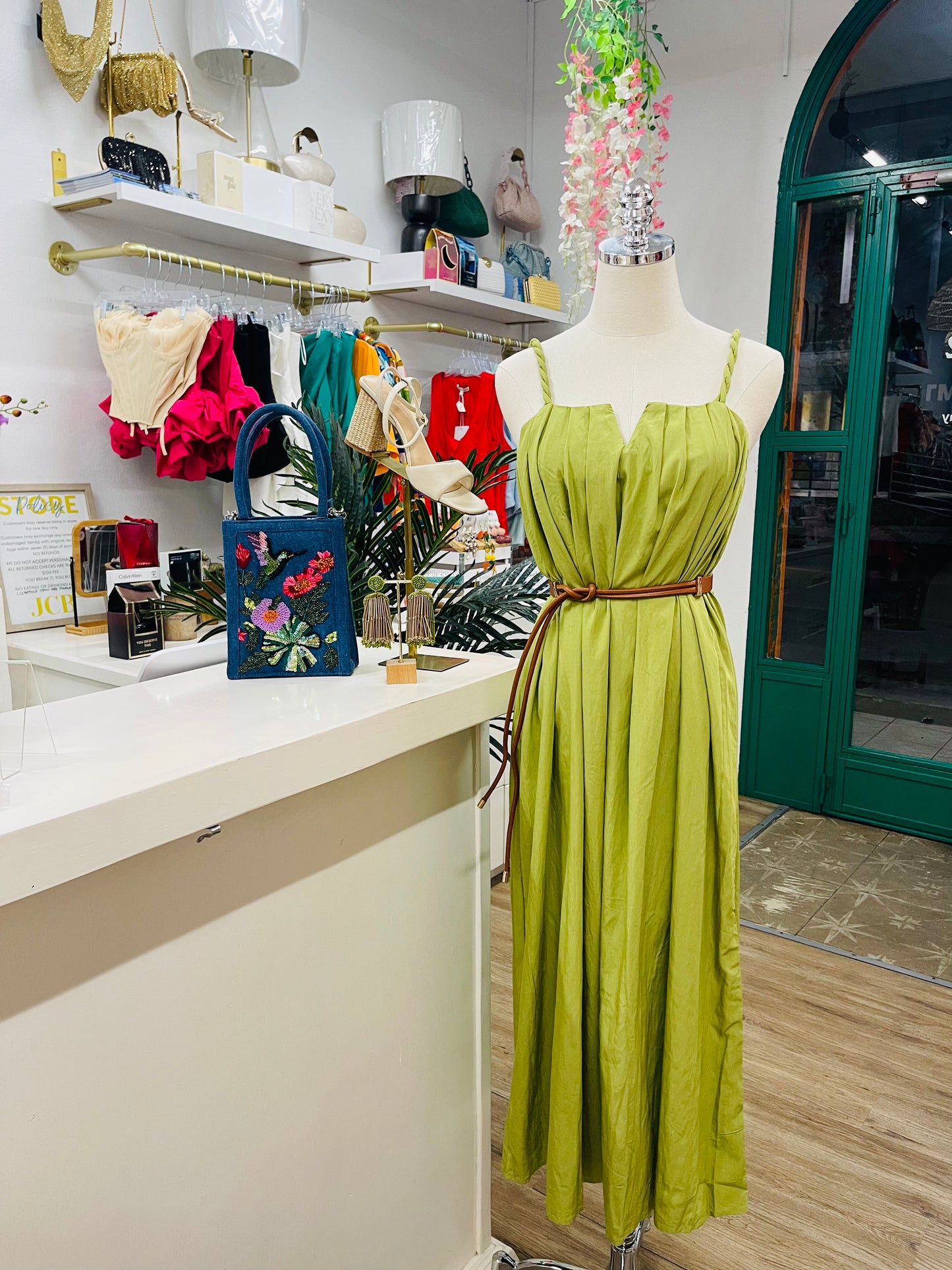 Pleated Woven Midi Dress