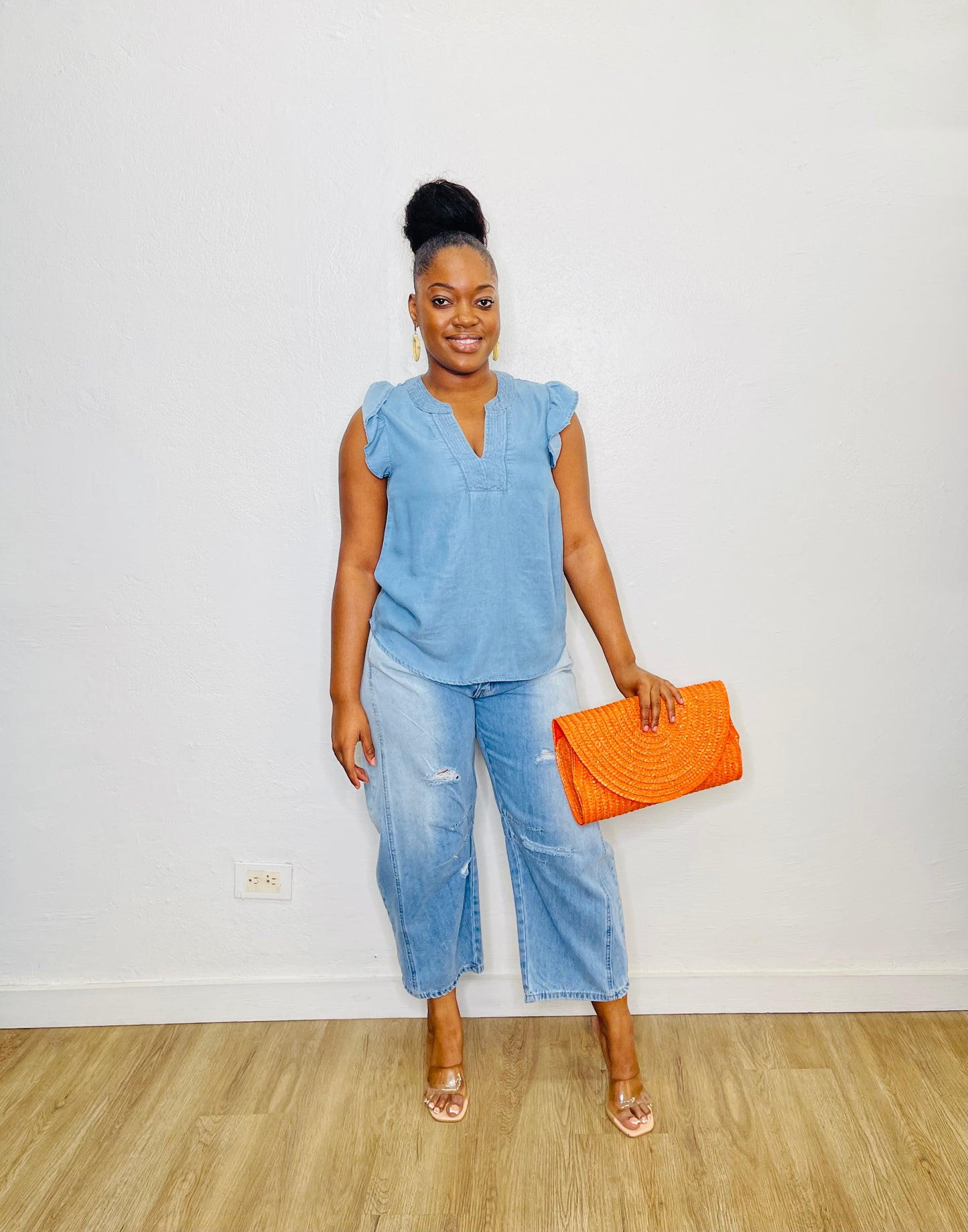 Blu Pepper Ruffle V Neck Blouse