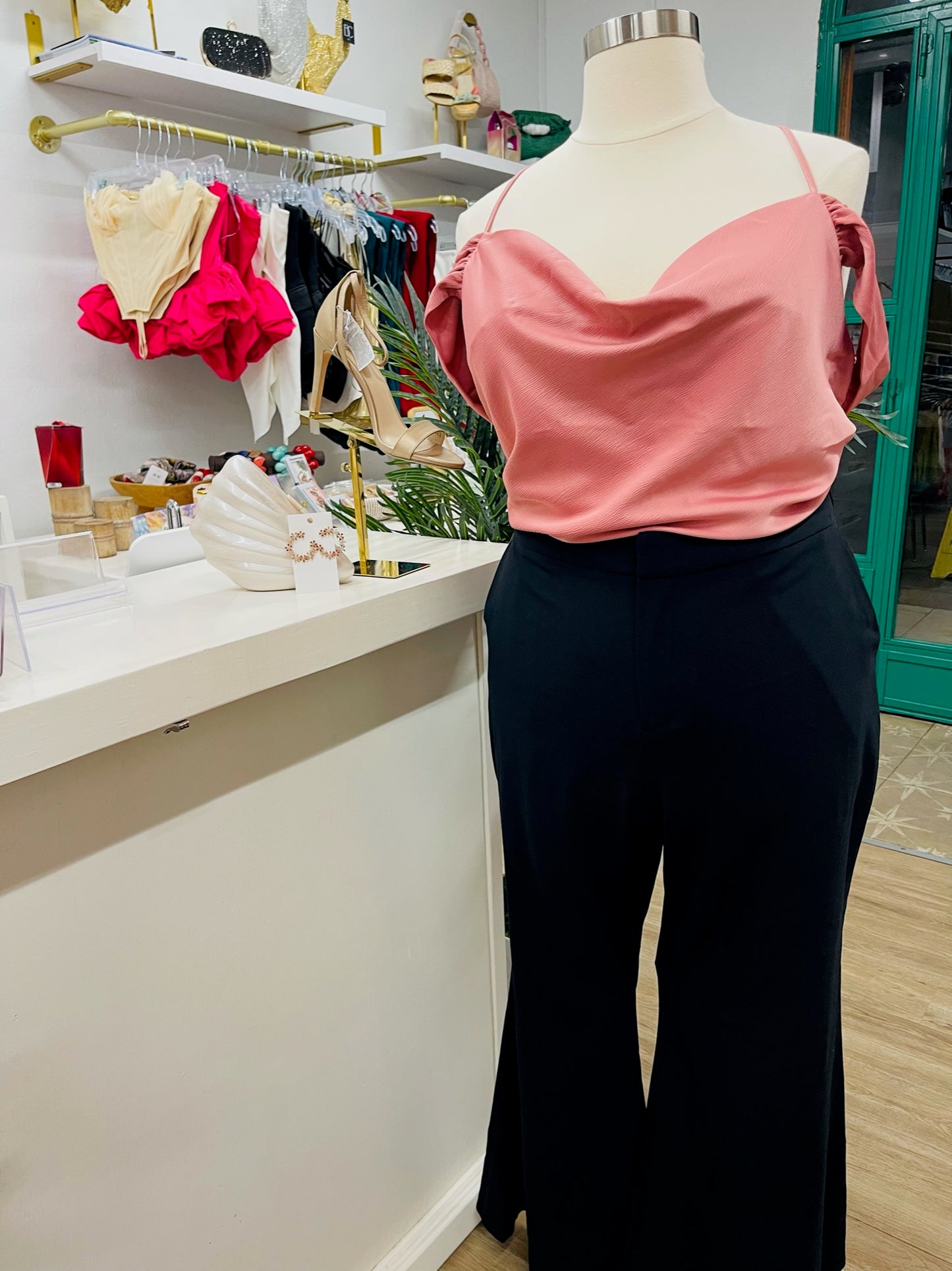 Eloquii Off-Shoulder Cowl Neck Blouse