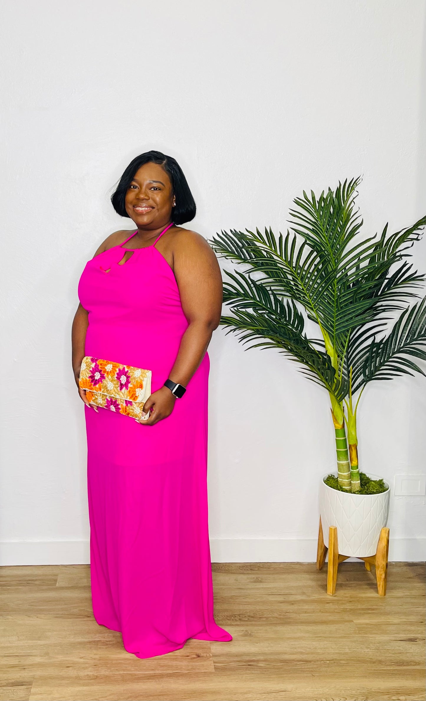 Caramela Magenta Halter Maxi Dress