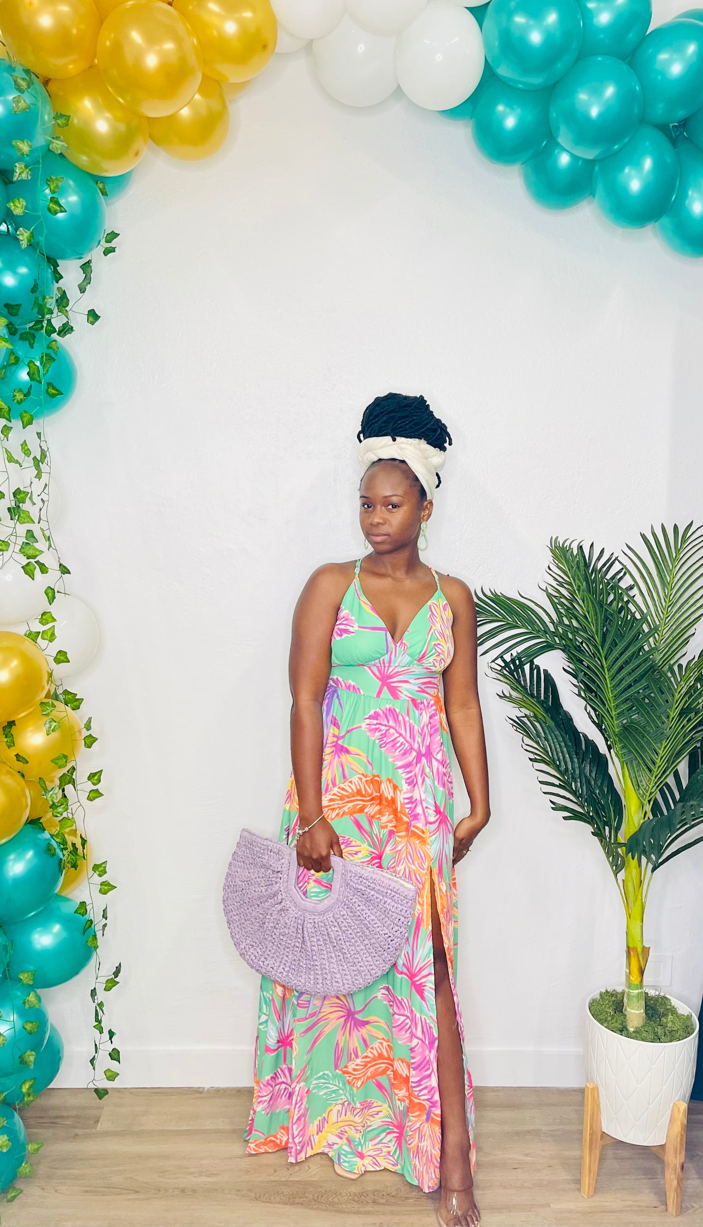 FT Leaf Print Split Maxi Dress