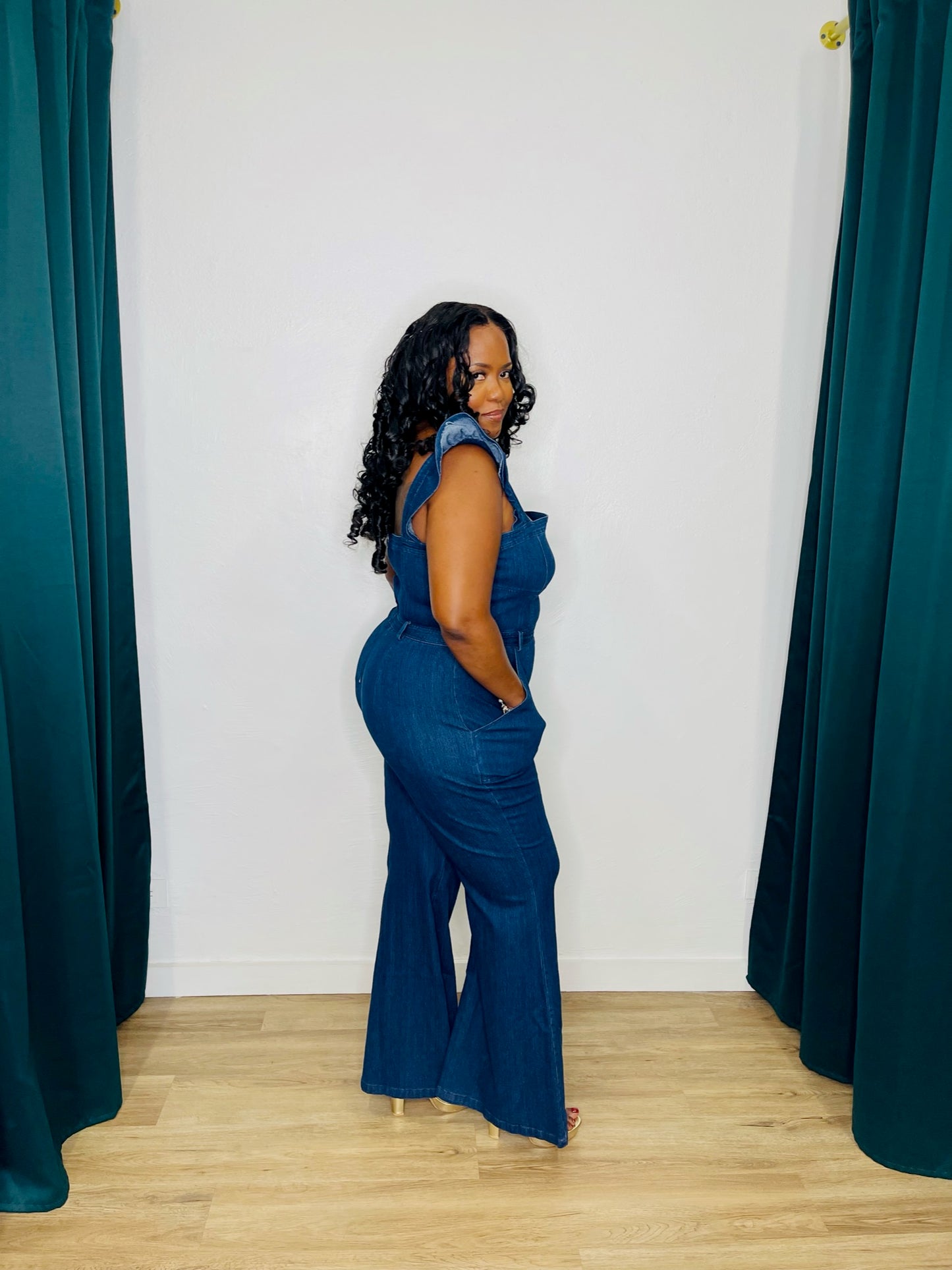 JJ Plus Denim Flare Jumpsuit