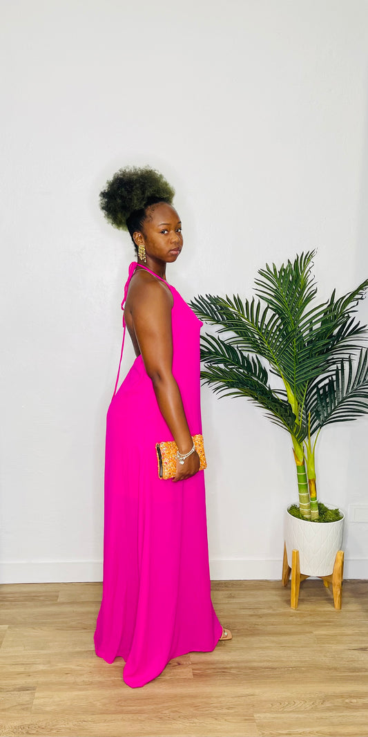 Caramela Magenta Halter Maxi Dress
