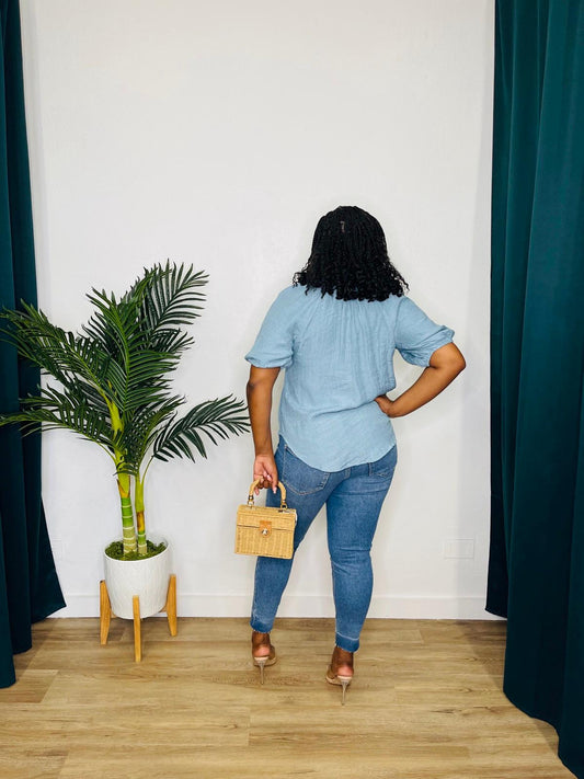 BP/Perch Puff Sleeve Split Neck Blouse