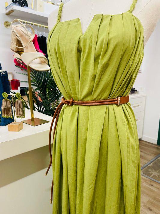 Pleated Woven Midi Dress