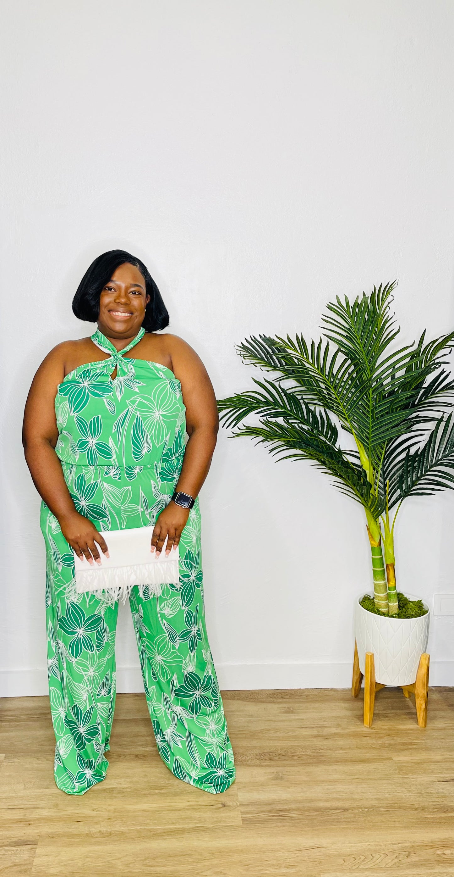 GILLI Plus Green Print Halter Jumpsuit