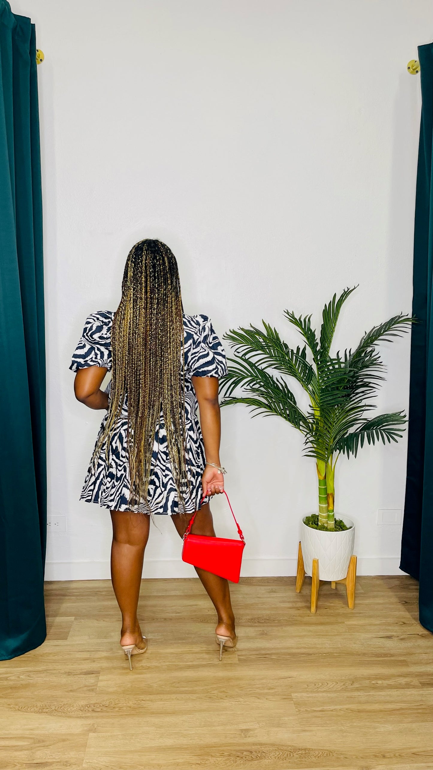 Pinch Puff Sleeve Tiered Dress