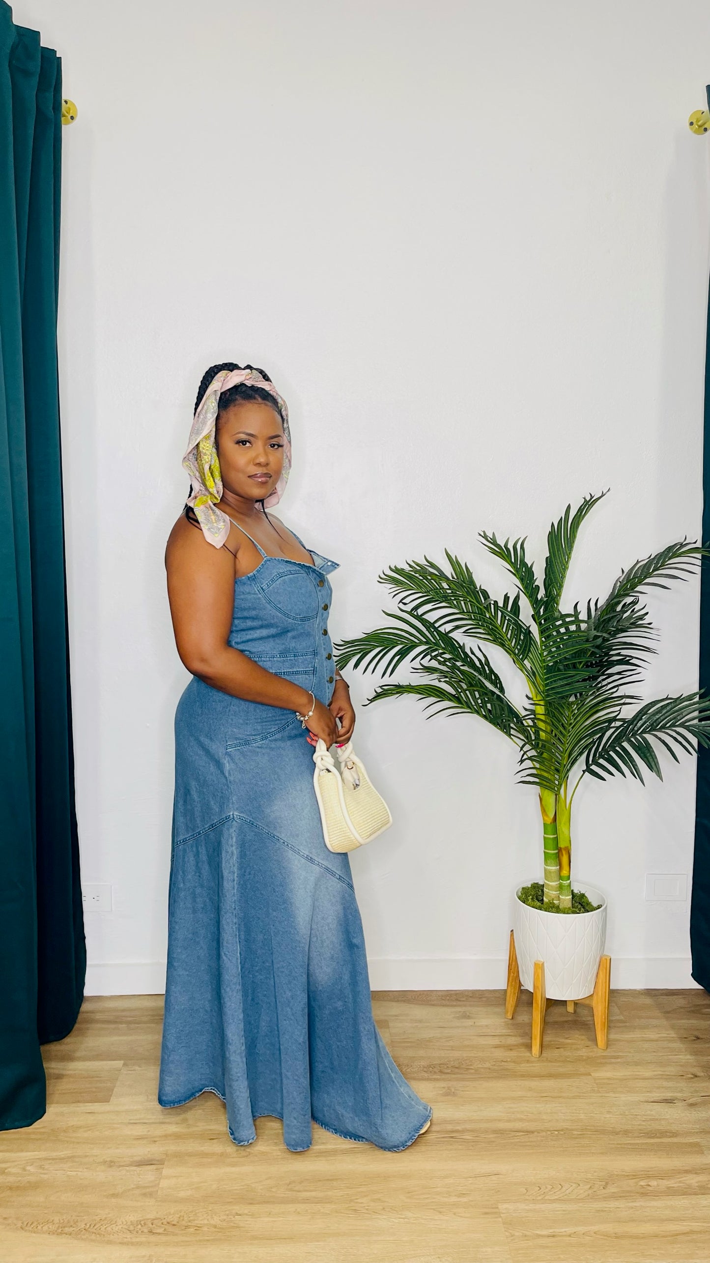 JJ Plus Denim Maxi Dress