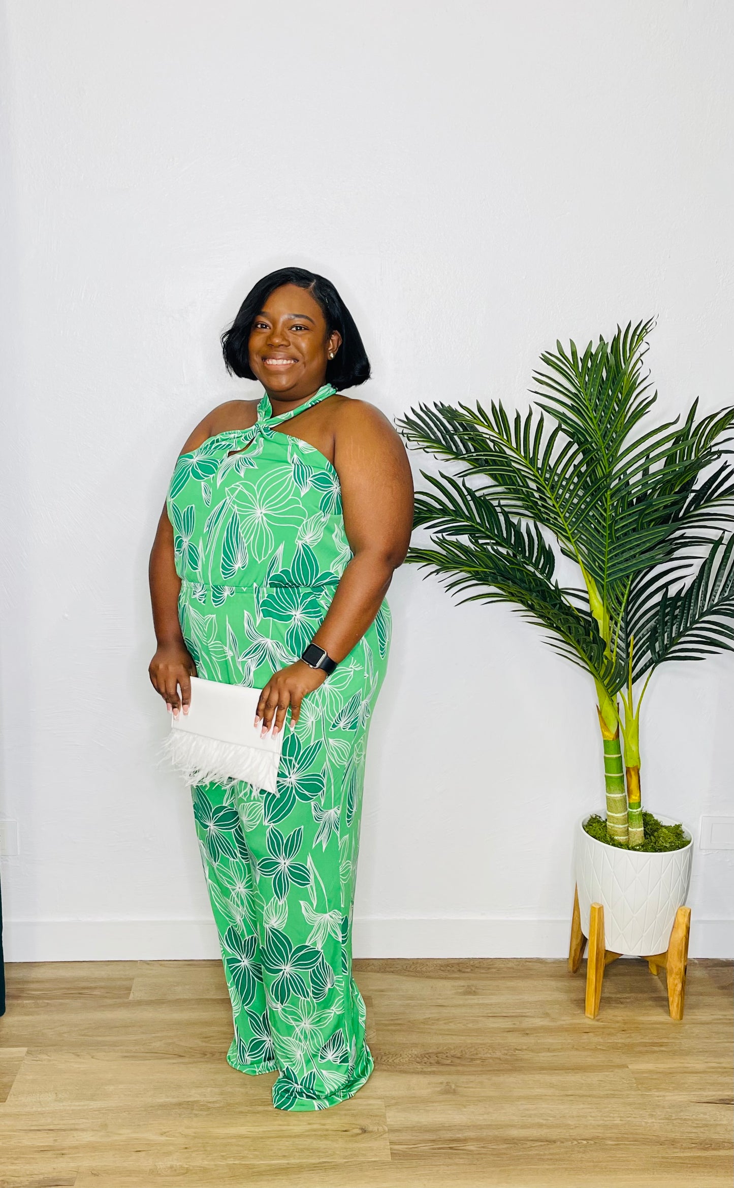 GILLI Plus Green Print Halter Jumpsuit