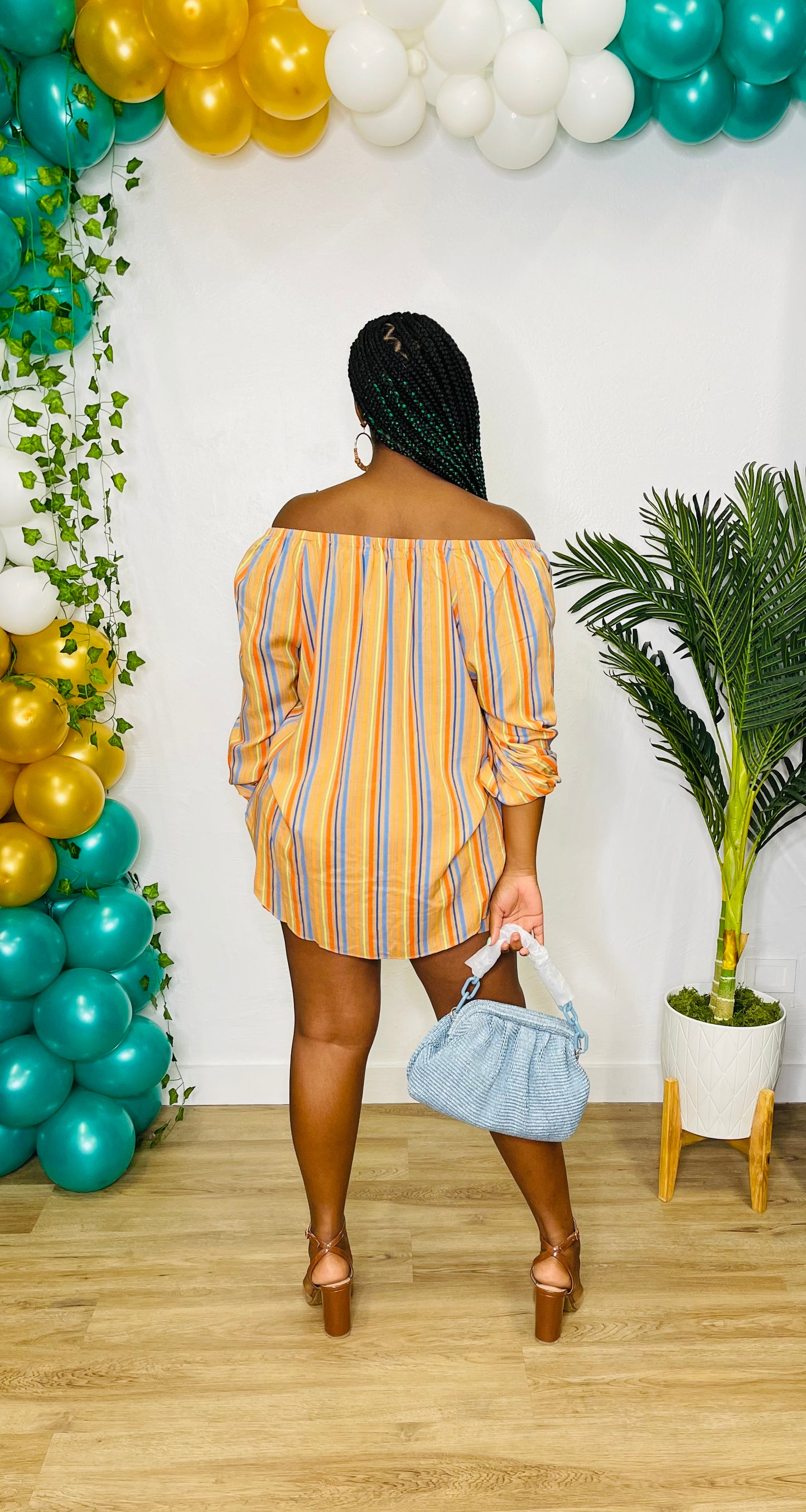 CA Tan Striped Shorts Set