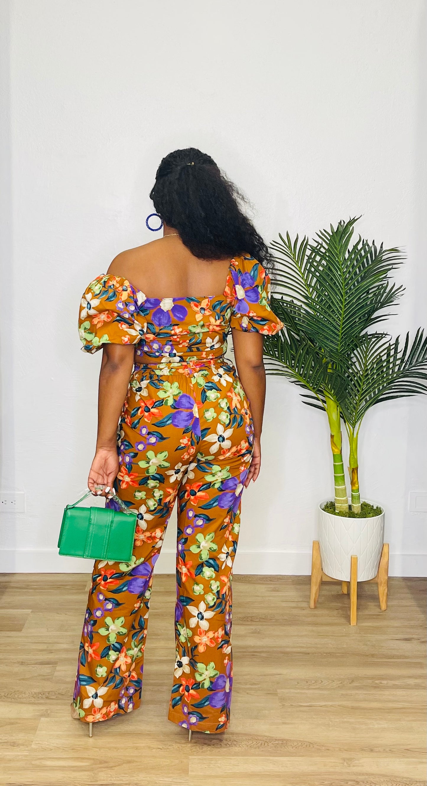 CA Pants Set Brown Floral