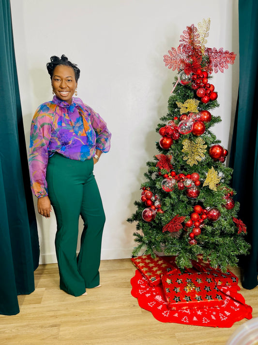 CA LS Sheer Tie Neck Top