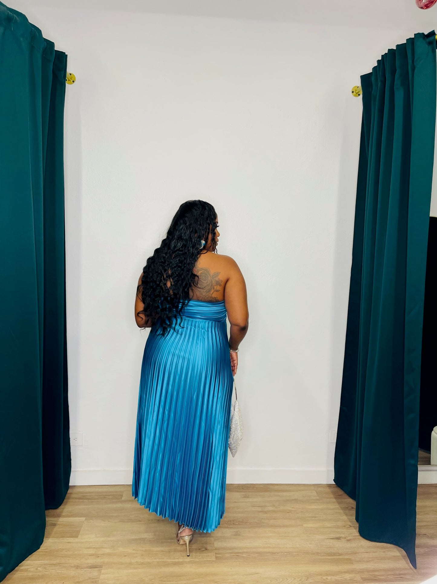 Lena Tube Pleated Cutout Midi Dress