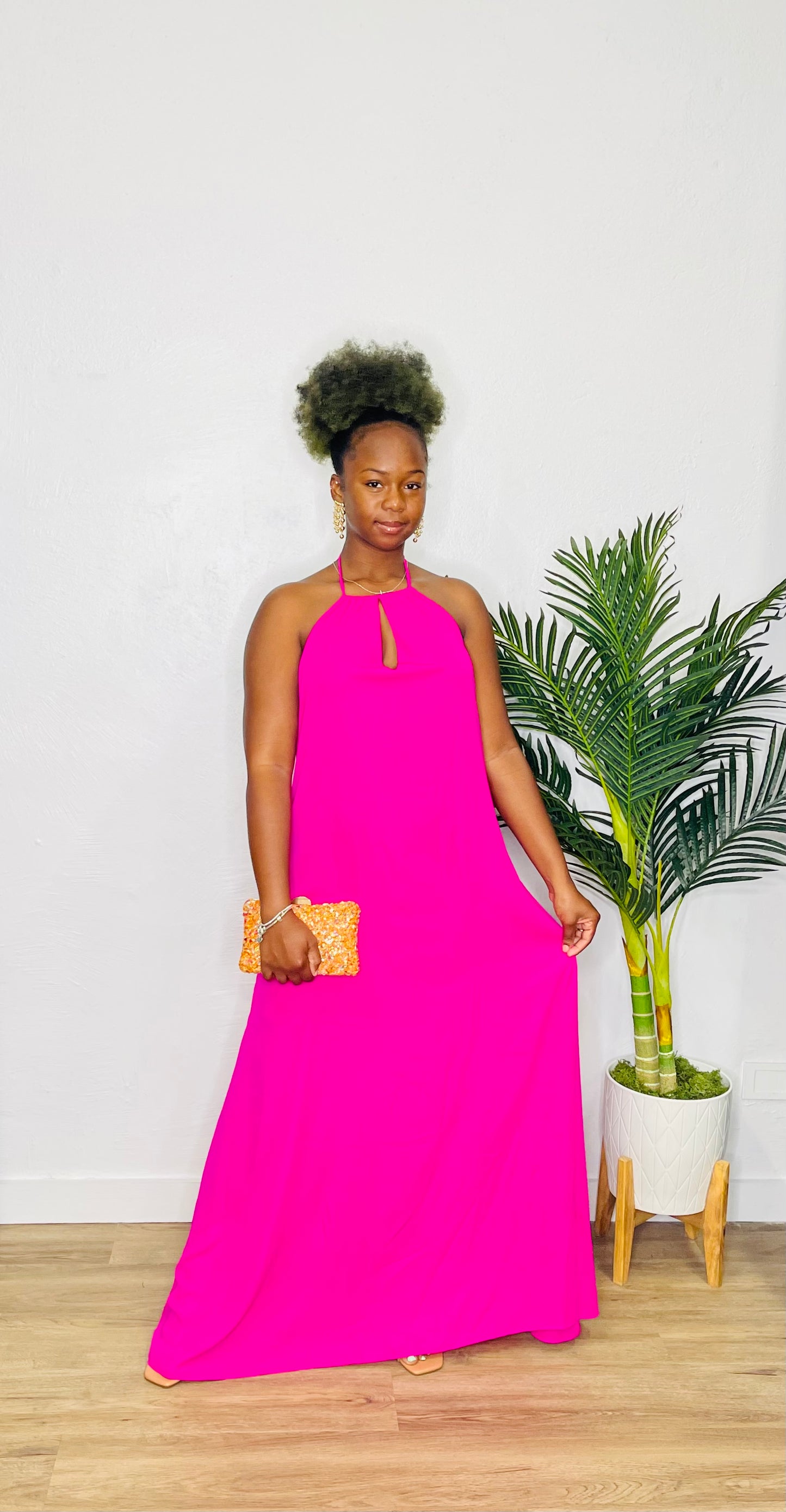 Caramela Magenta Halter Maxi Dress