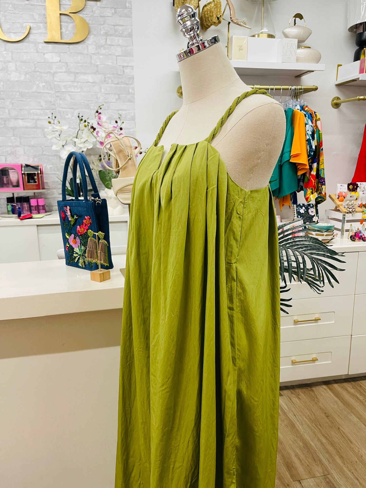Pleated Woven Midi Dress