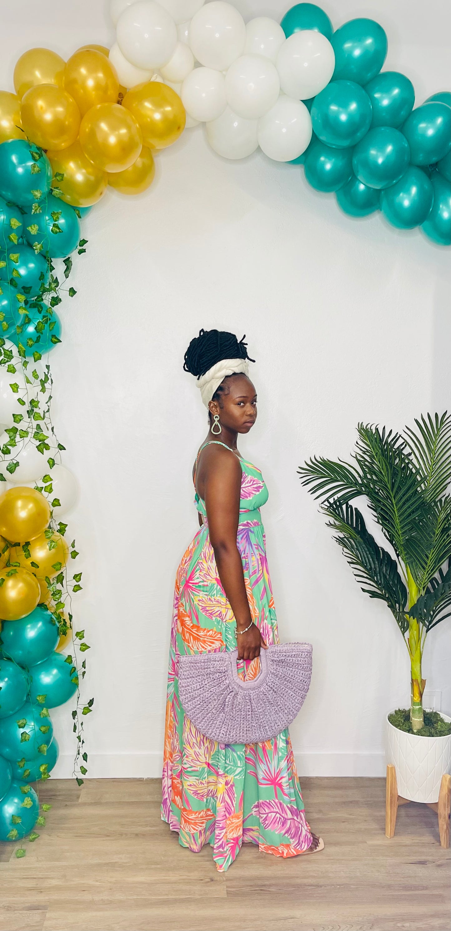 FT Leaf Print Split Maxi Dress