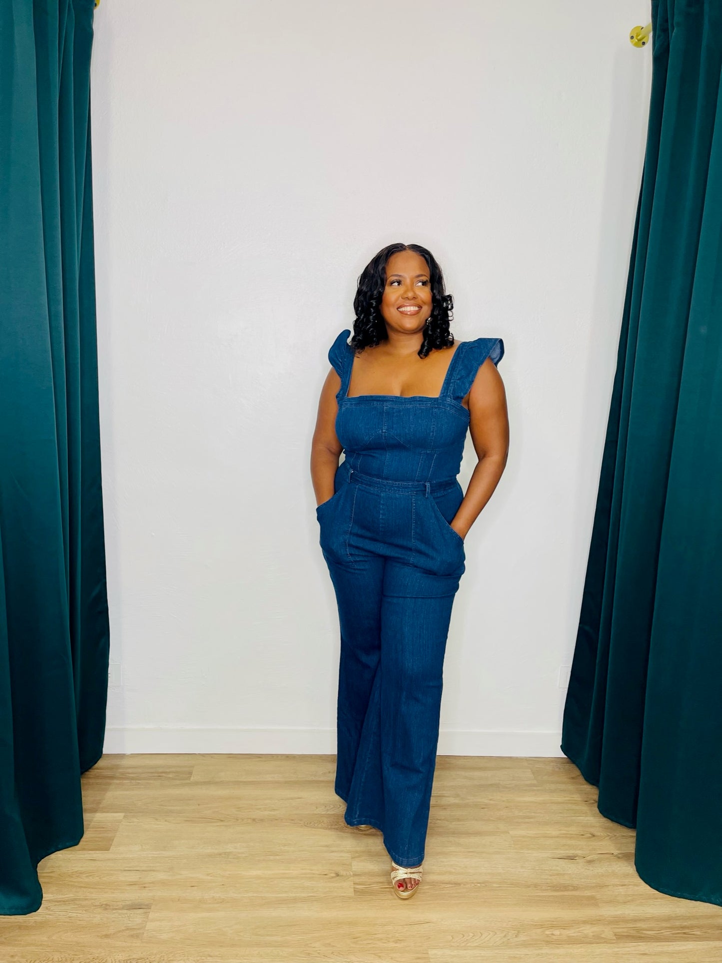 JJ Plus Denim Flare Jumpsuit