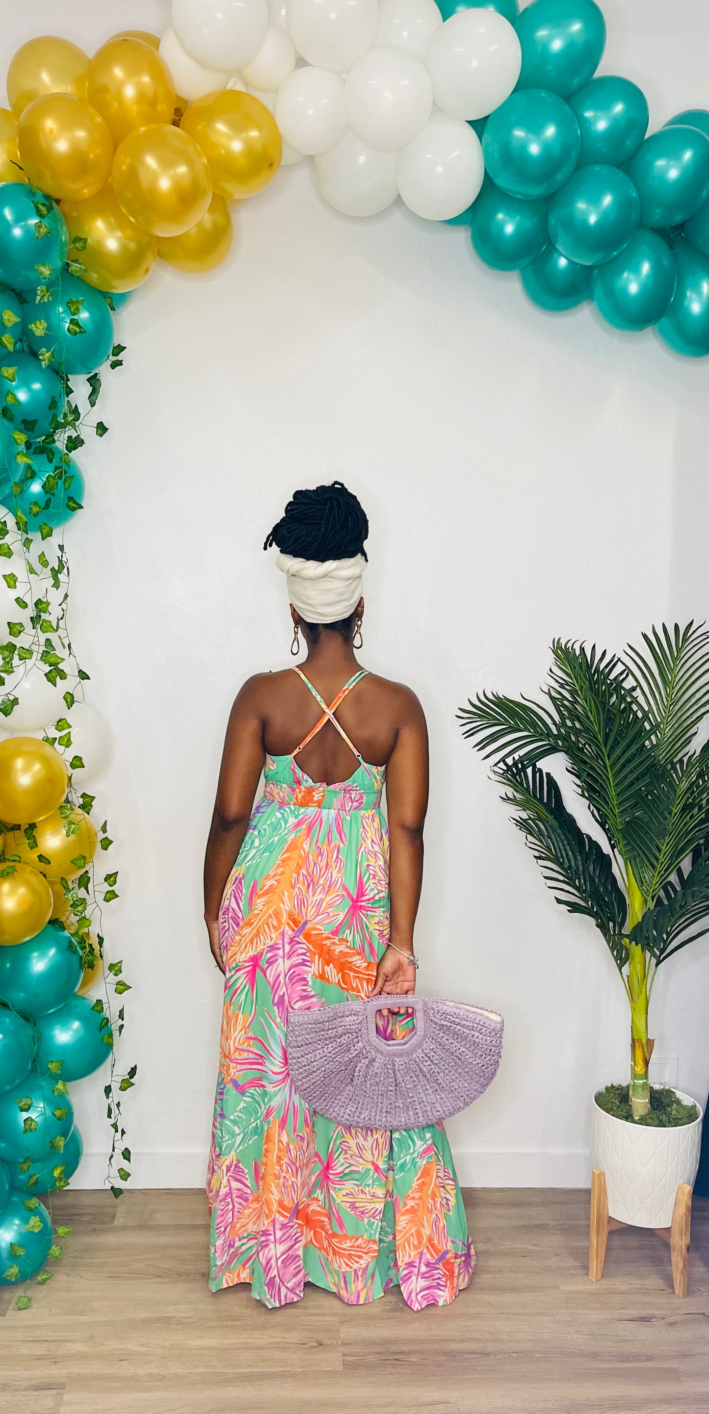 FT Leaf Print Split Maxi Dress