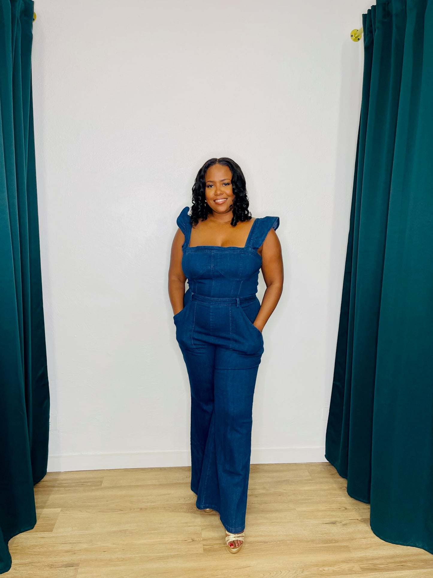 JJ Plus Denim Flare Jumpsuit