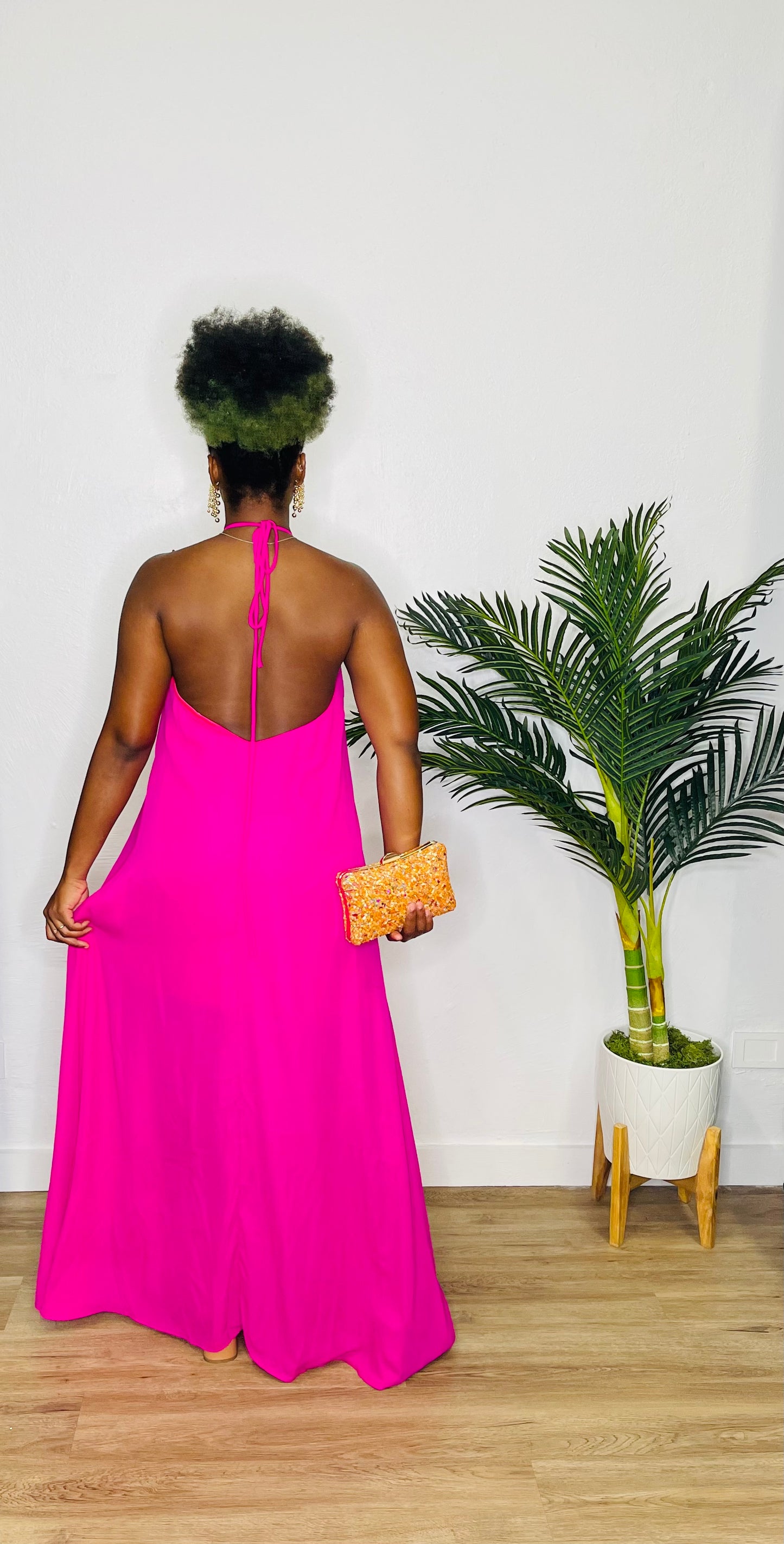 Caramela Magenta Halter Maxi Dress