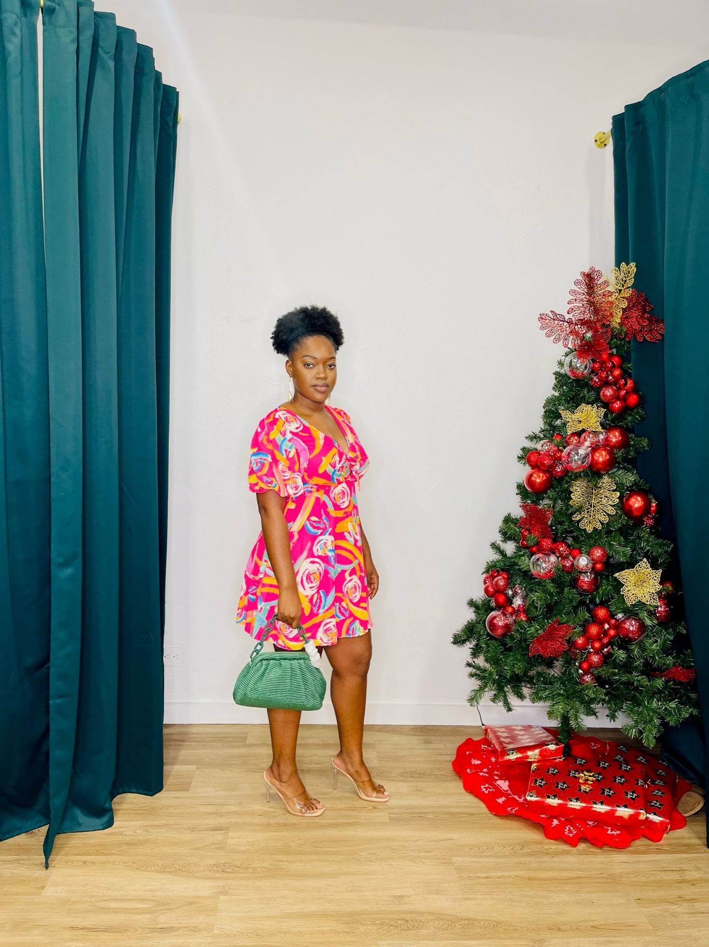 FT Pink Multi SS Print Dress
