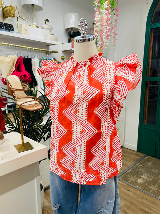 Pinch Printed Ruffle Blouse