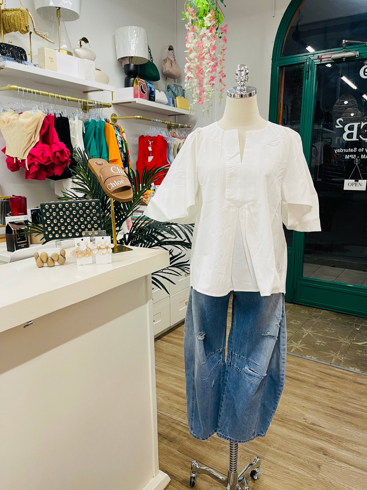 Fate Oversized Flutter Slve V Neck Blouse