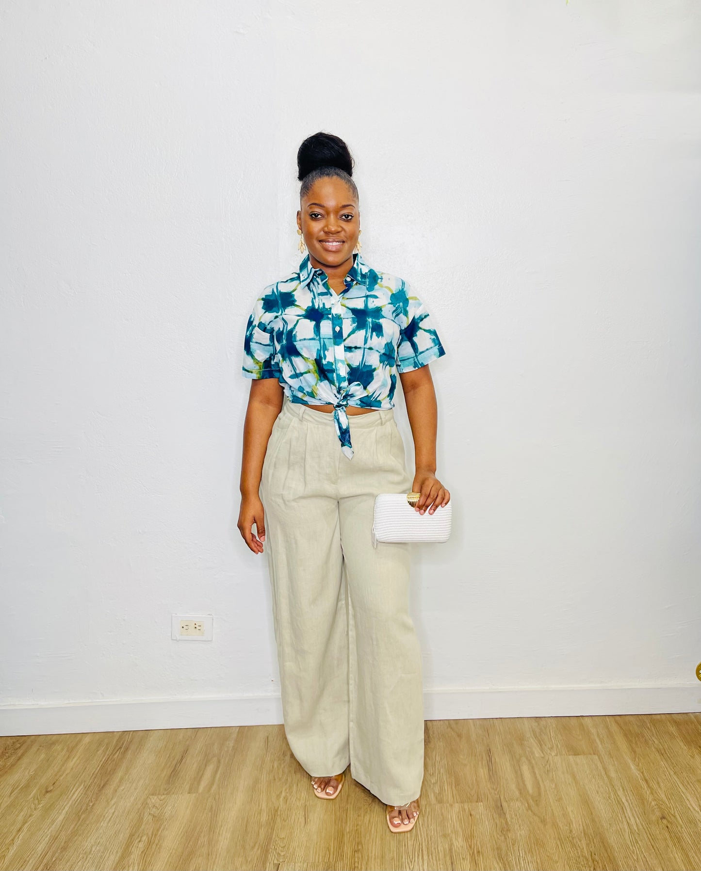 BR Voile Tie Front Cropped Shirt