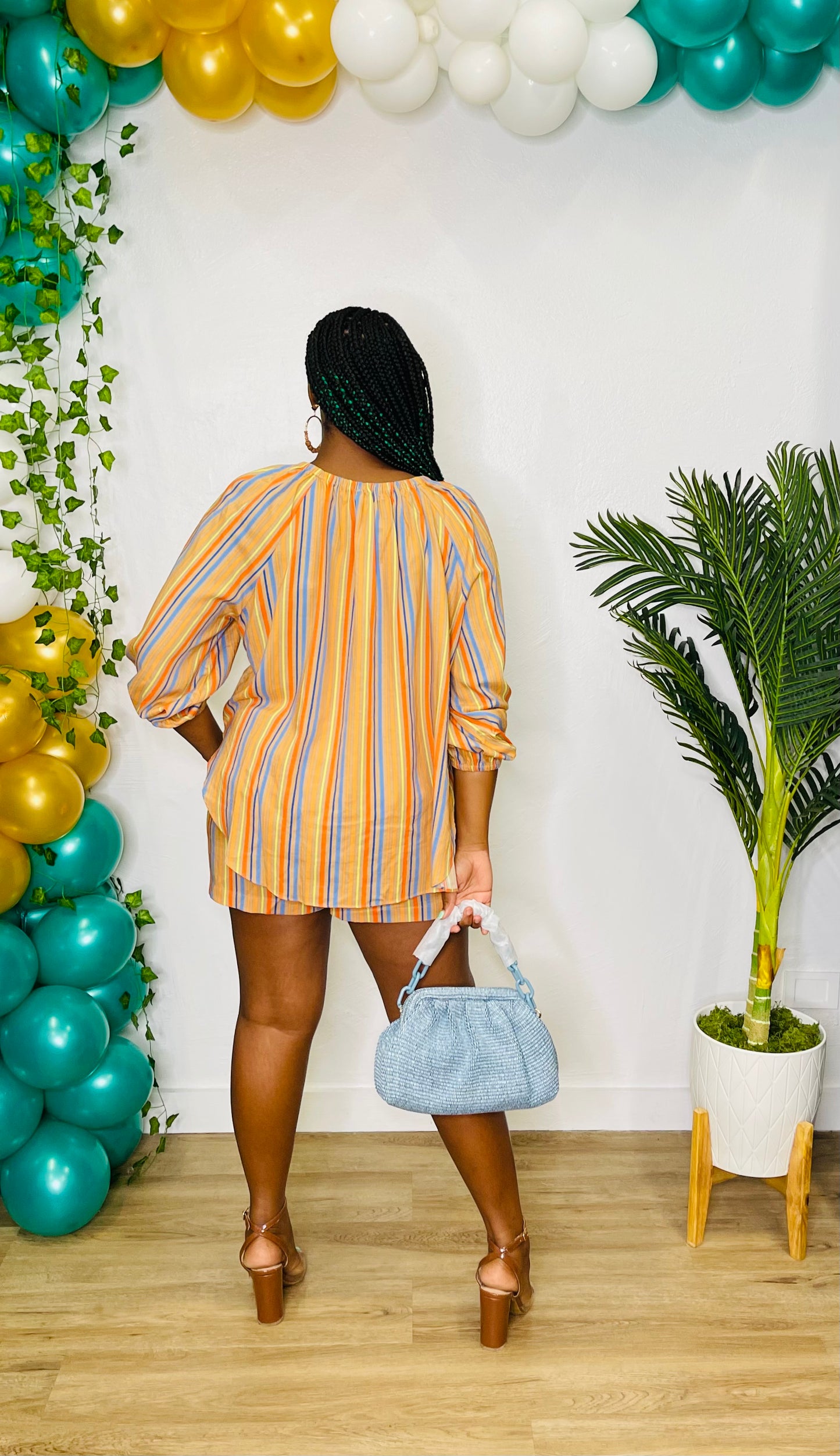CA Tan Striped Shorts Set