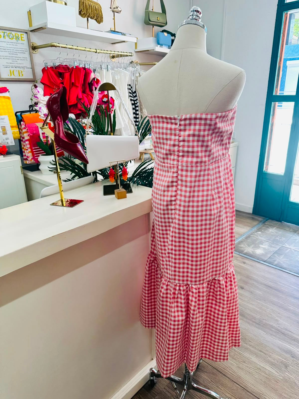 AQ Janis Gingham Strapless Dress