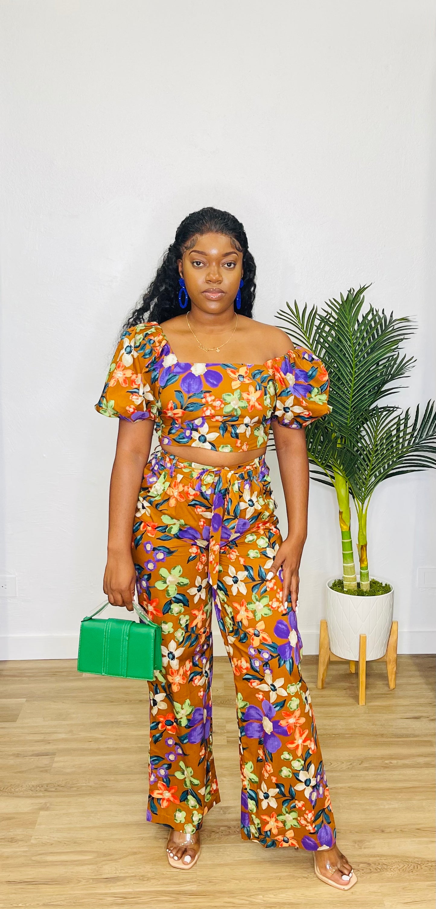 CA Pants Set Brown Floral