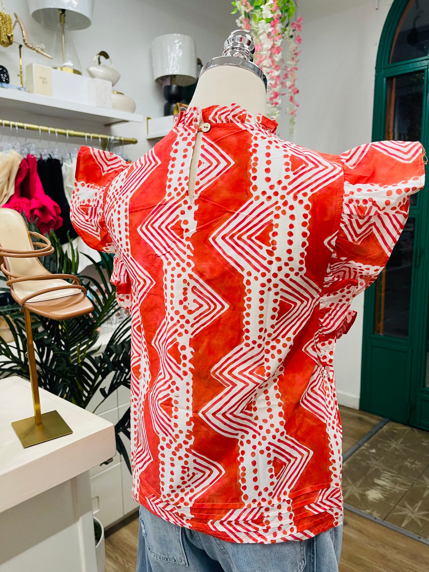 Pinch Printed Ruffle Blouse