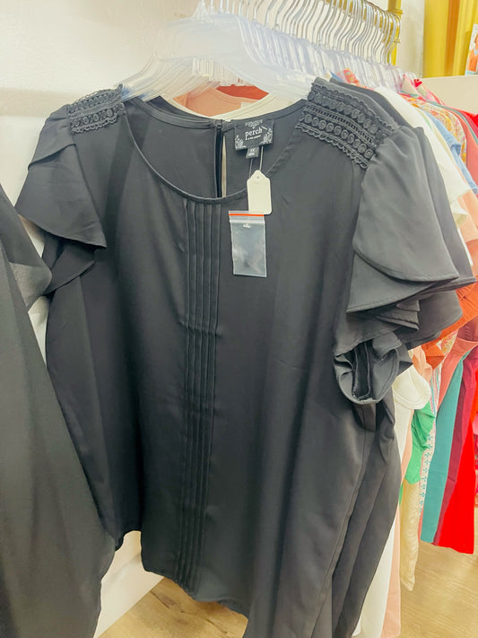 Perch Embroidered Sleeve Pleated Blouse