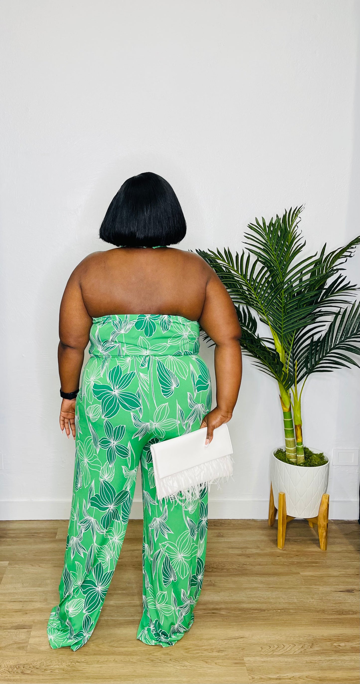 GILLI Plus Green Print Halter Jumpsuit
