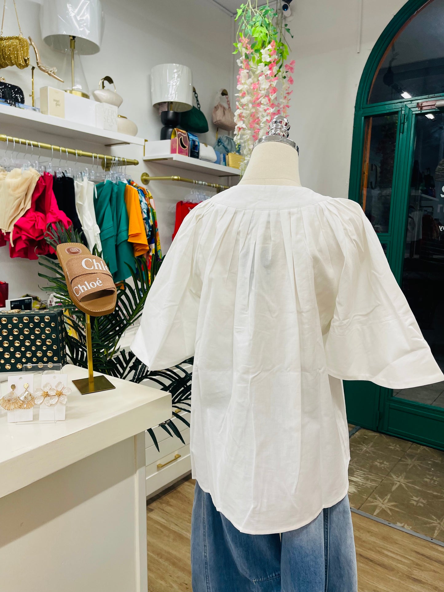 Fate Oversized Flutter Slve V Neck Blouse