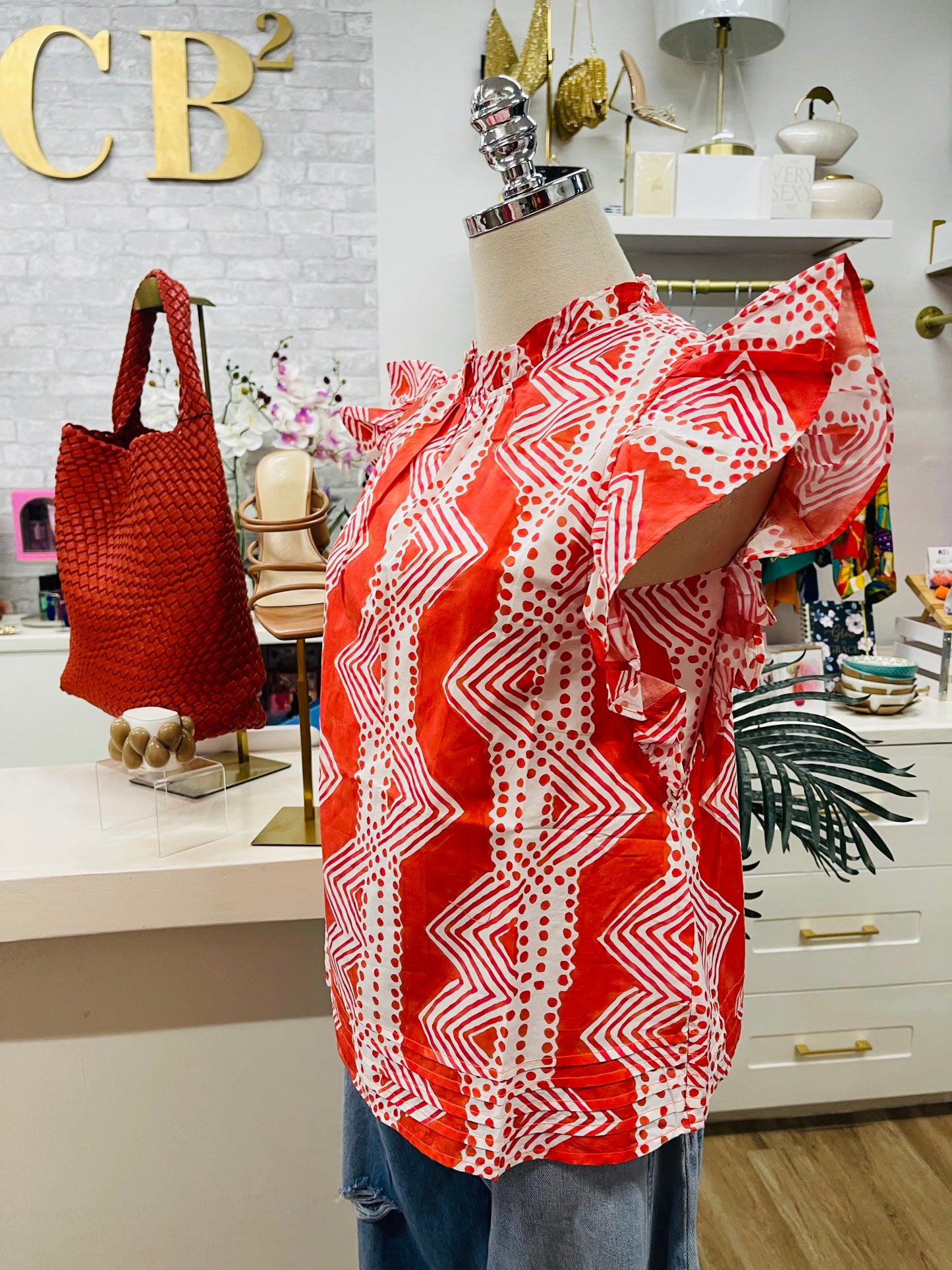 Pinch Printed Ruffle Blouse