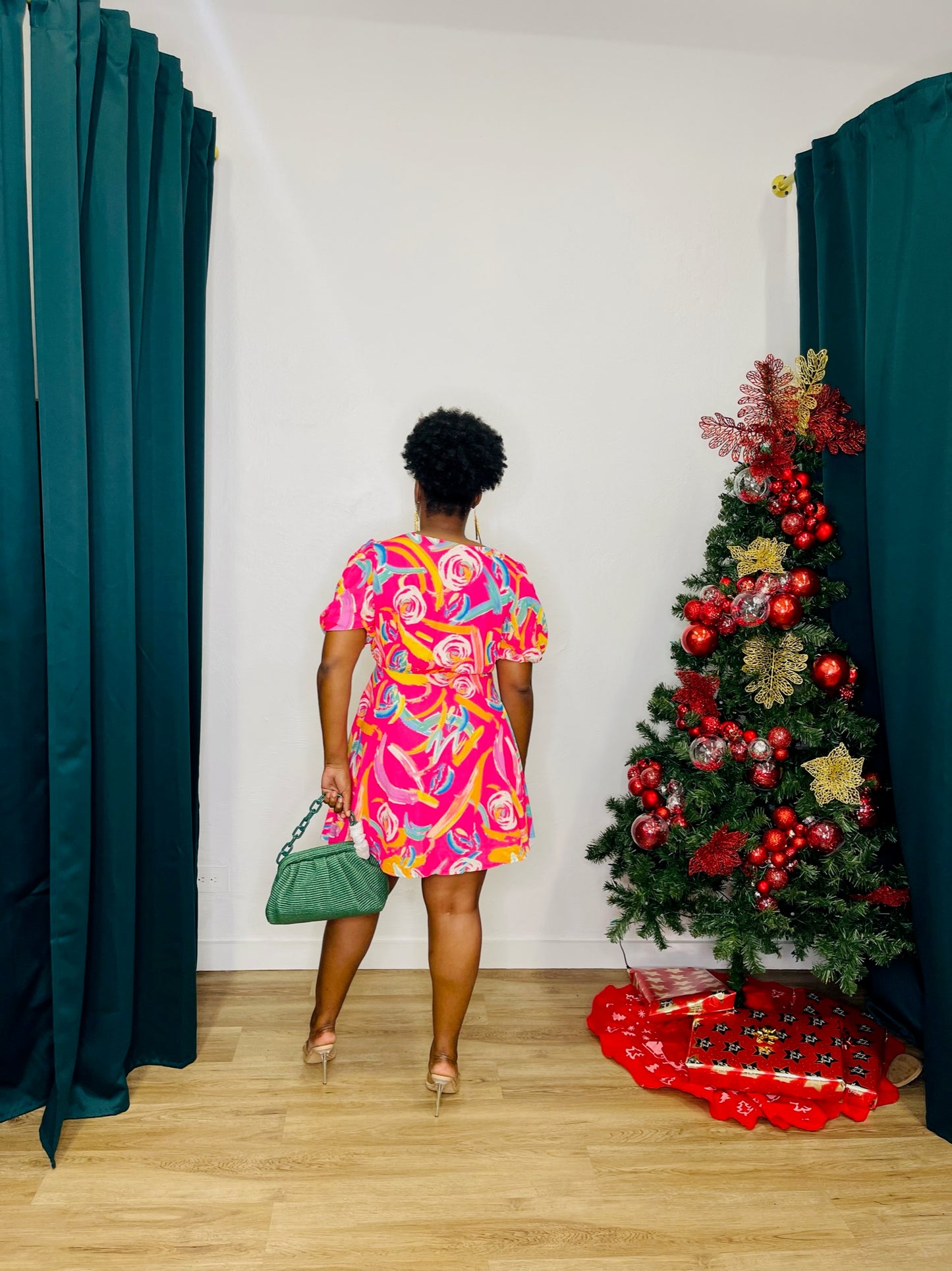 FT Pink Multi SS Print Dress