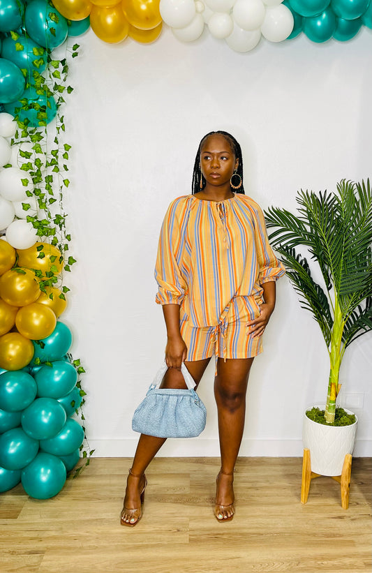 CA Tan Striped Shorts Set