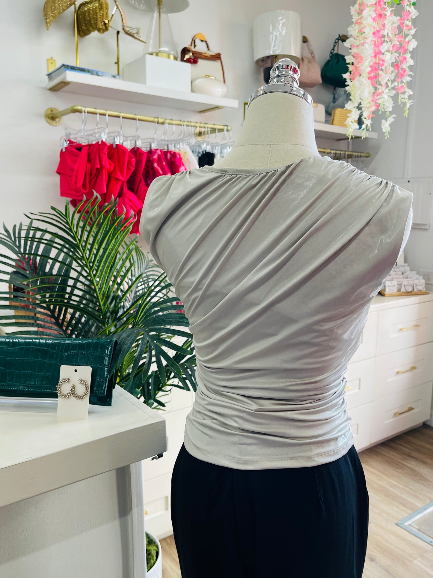 DK Cowl Neck Metallic Blouse