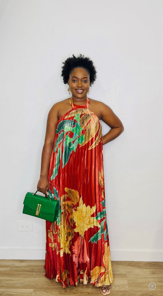 TS Pleated Halter Maxi Dress