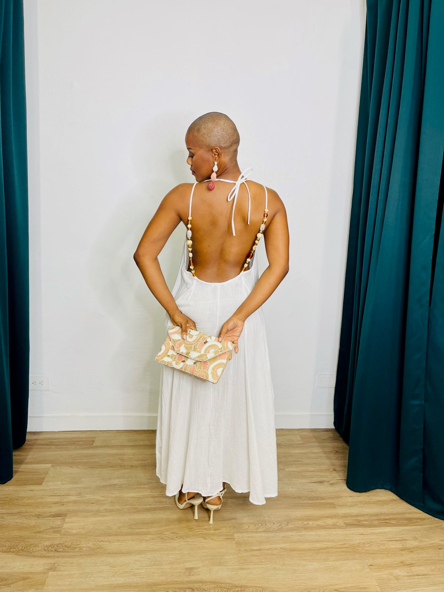 BSL Cutout Beaded Gauze Maxi Dress