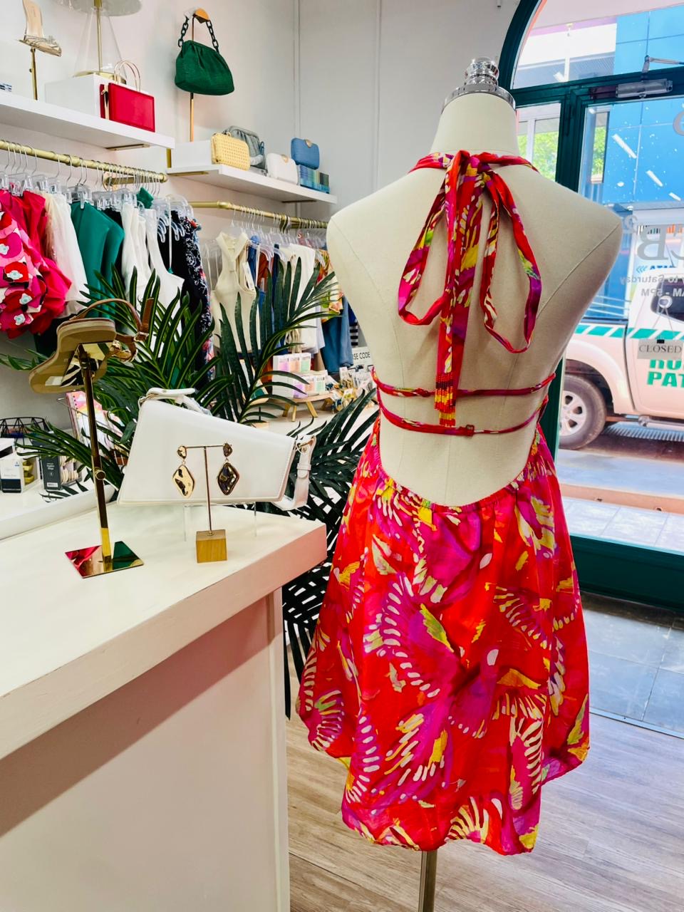 FR Flying Birds Halter Mini Dress