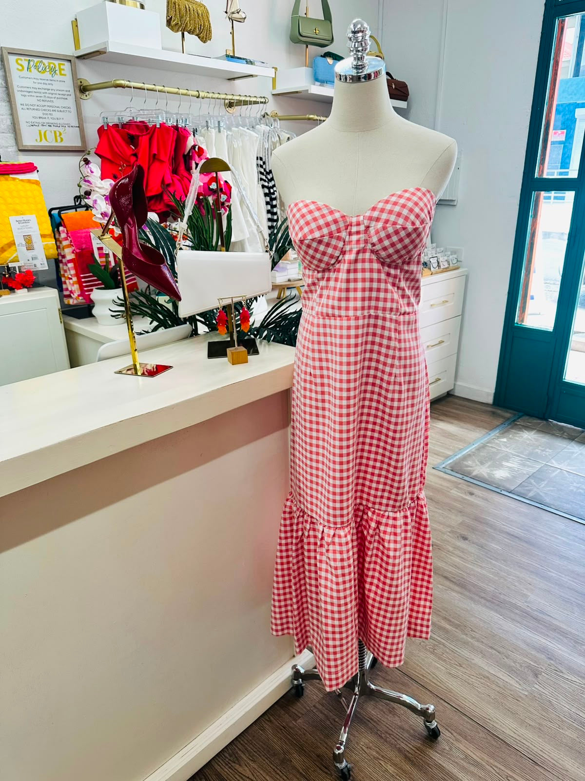AQ Janis Gingham Strapless Dress