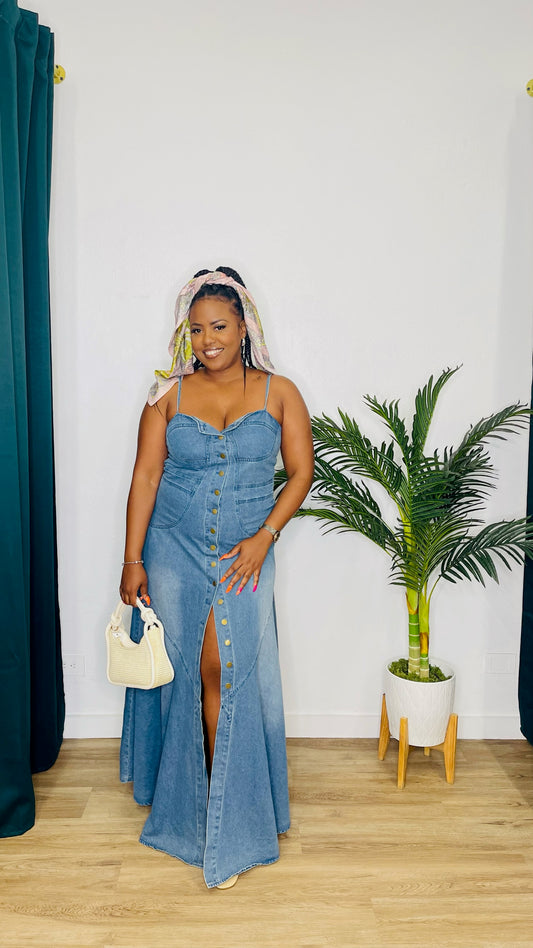 JJ Plus Denim Maxi Dress