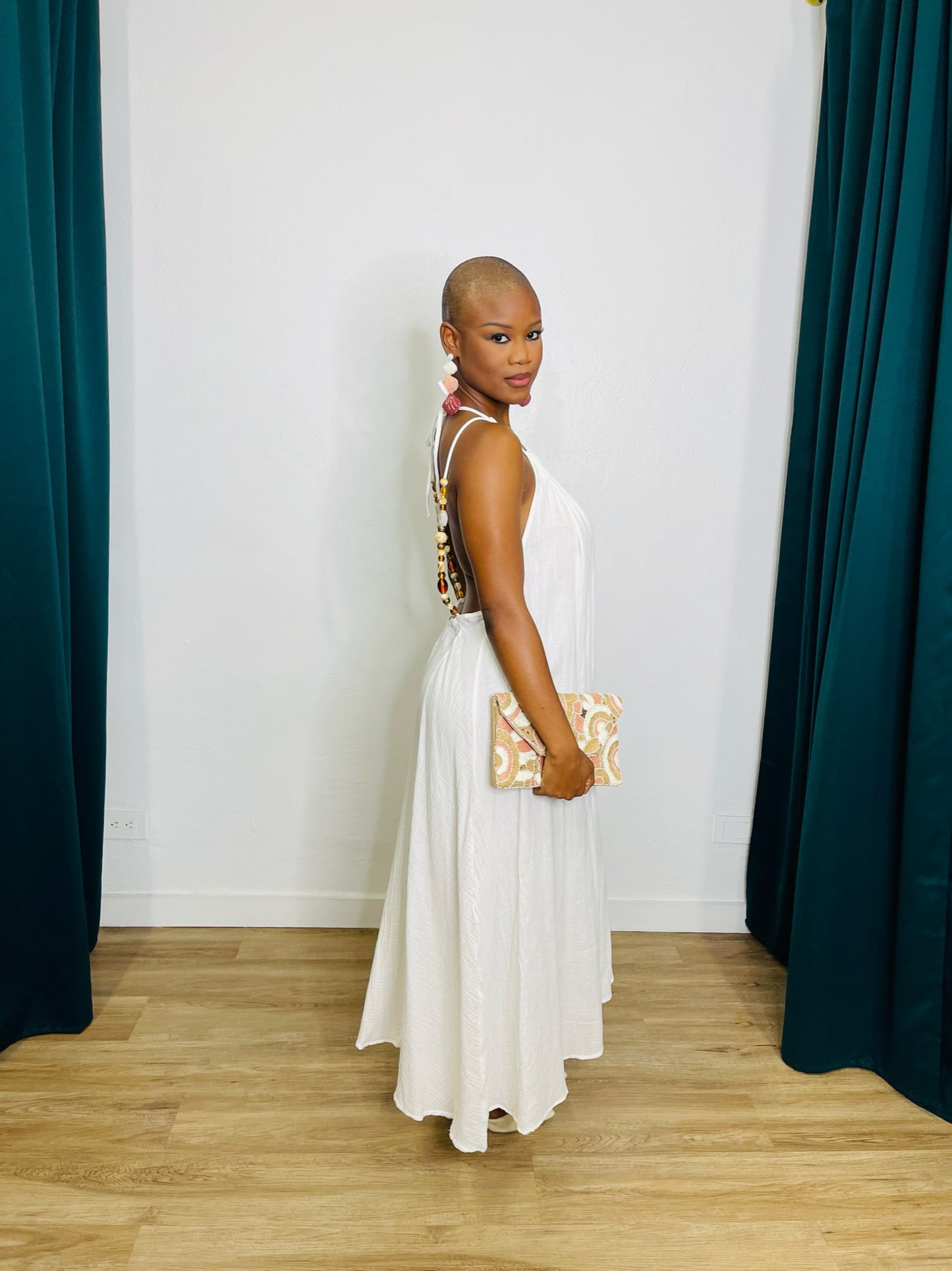 BSL Cutout Beaded Gauze Maxi Dress