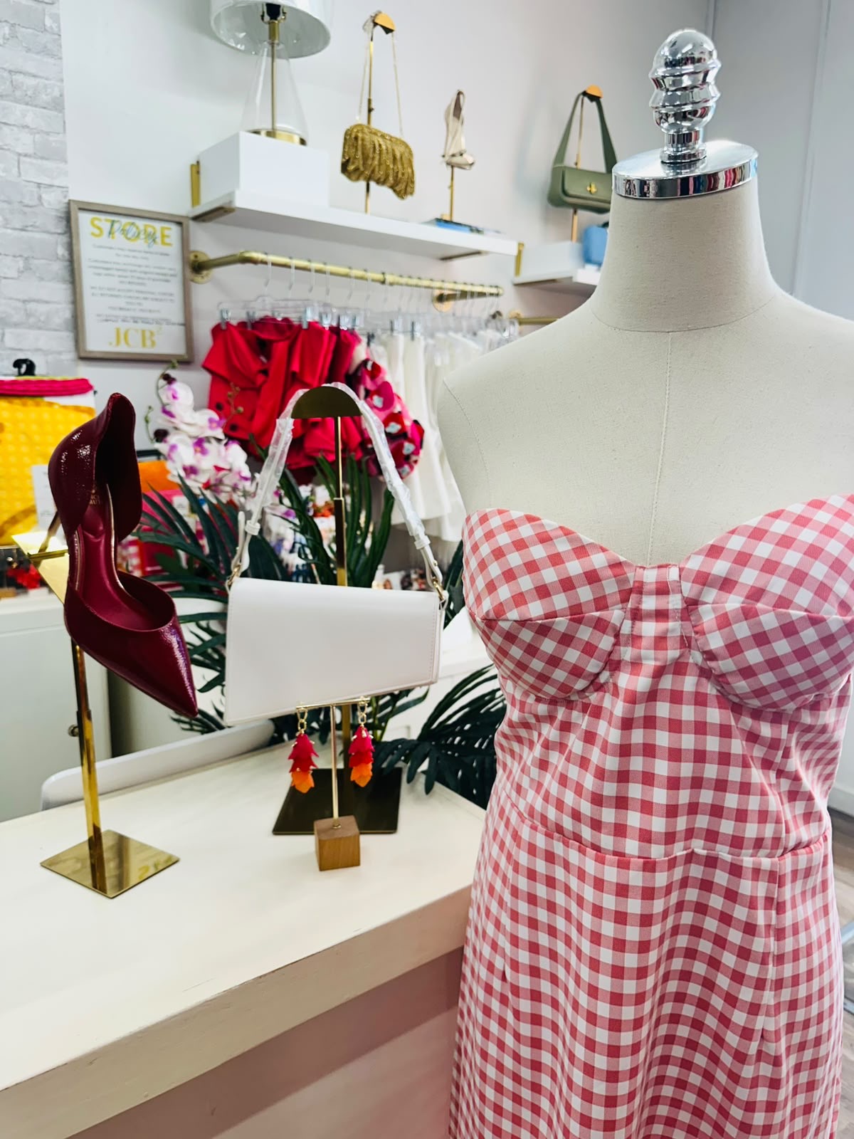 AQ Janis Gingham Strapless Dress