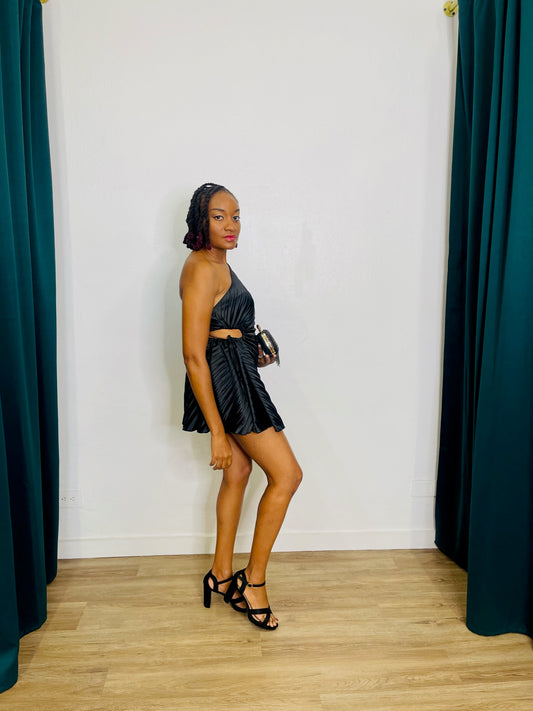 Lena Pleated Cutout One Shlder Mini Dress