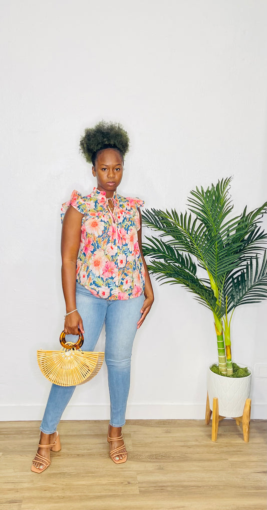 Fate V Neck Flutter Sleeve Top