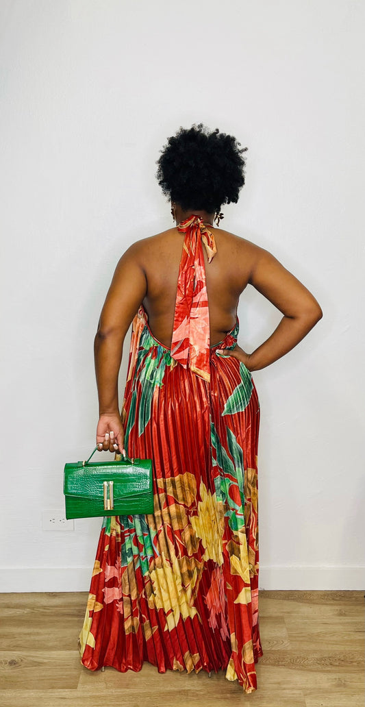 TS Pleated Halter Maxi Dress